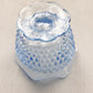 Small Blue Glass Footed Bowl with Diamond Point Designs