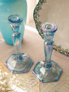 Vintage Fenton Light Blue Iridescent Florentine Candlesticks (Set of 2)