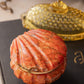 Vintage Orange Red Alabaster Stone Shell-Shaped Lidded Box
