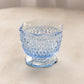 Small Blue Glass Footed Bowl with Diamond Point Designs