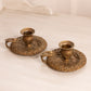 Antique Art Nouveau Heavy Metal Chamber Stick Candle Holder with Floral and Face Designs