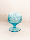 Antique Circular Blue Opalescent Glass Pearls and Scales Footed Rose Bowl