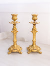 Antique Gilded Gold Tone Candlestick with Floral Designs