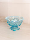 Antique Jefferson Glass Medium Blue Opalescent Footed Bowl with Square Base