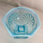 Antique Jefferson Glass Medium Blue Opalescent Footed Bowl with Square Base
