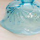 Antique Jefferson Glass Medium Blue Opalescent Footed Bowl with Square Base