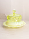 Antique Northwood Glass Canary Yellow Opalescent Vaseline Cheese Butter Dish (Glows)