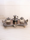 Antique Silver Tone Double Inkwell with Candle Holder Set