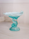 Antique Blue Opalescent Northwood Glass Compote with Dolphin Stem