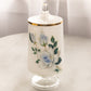 Vintage White Footed Lidded Glass Jar with Blue Floral Details