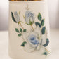 Vintage White Footed Lidded Glass Jar with Blue Floral Details