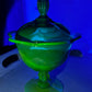 Vintage Medium Olive Green Uranium "Canterbury" Lidded Dish (Glows)