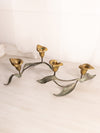Medium Gold Brass and Black Metal Floral Calla Lilly Double Candleholder
