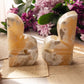 Cream and Beige Onyx Stone Fleur-De-Lis Bookends