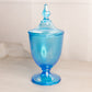 Vintage Medium Blue Iridescent Stretch Glass Lidded Dish