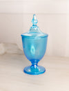 Vintage Medium Blue Iridescent Stretch Glass Lidded Dish