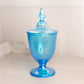 Vintage Medium Blue Iridescent Stretch Glass Lidded Dish