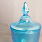 Vintage Medium Blue Iridescent Stretch Glass Lidded Dish