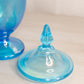 Vintage Medium Blue Iridescent Stretch Glass Lidded Dish