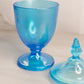 Vintage Medium Blue Iridescent Stretch Glass Lidded Dish