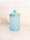 Vintage Blue Opaline Glass Lidded Jar with Gold Tone Rim