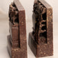 Vintage Brown Stone Bookends with Flower and Pot Design