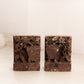 Vintage Brown Stone Bookends with Flower and Pot Design
