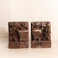 Vintage Brown Stone Bookends with Flower and Pot Design