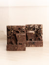 Vintage Brown Stone Bookends with Flower and Pot Design
