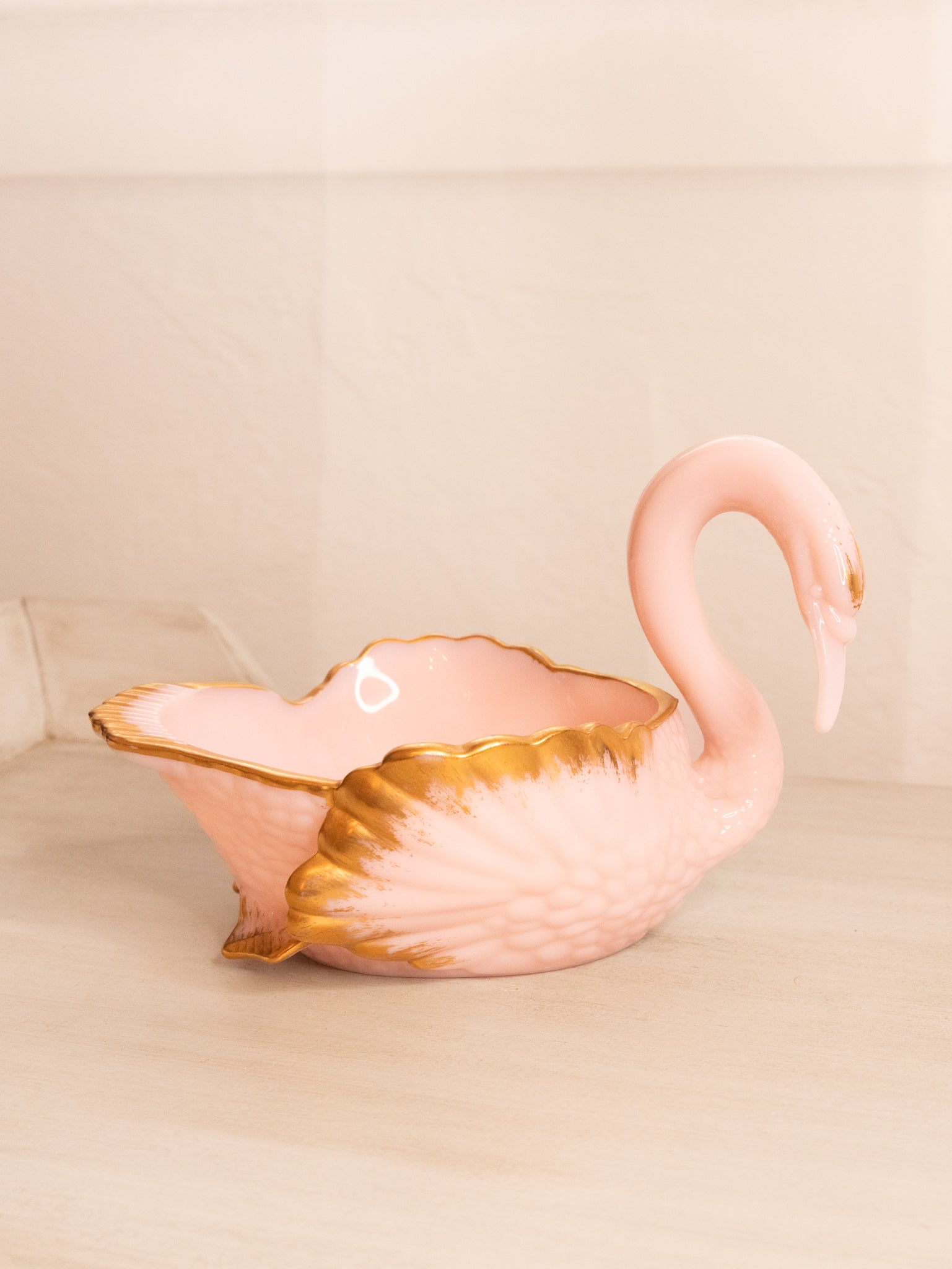 Vintage Cambridge Glass Tuscan Pink Milk Glass Swan Dish Set with