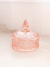 Vintage Circular Pink Lidded Dish with Pointy Finial and Diamond Designs