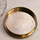 Vintage Clear Glass Lidded Powder Jar with Tapestry Fabric Floral Lid Made in England