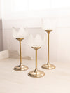 Vintage Clear Satin Tulip Candleholders with Brass Base (Set of 3)