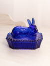 Vintage Cobalt Blue Glass Lidded Bunny Dish