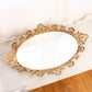 Vintage Extra Large Oval Gold Tone Mirror Tray with Floral Designs