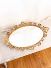Vintage Extra Large Oval Gold Tone Mirror Tray with Floral Designs