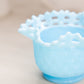 Vintage Fenton Blue Milk Glass Bowl with Basket Weave Design