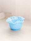 Vintage Fenton Blue Milk Glass Bowl with Basket Weave Design