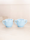 Vintage Fenton Blue Pastel Milk Glass Hobnail Creamer and Sugar Set with Star Shaped Top