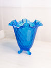 Vintage Fenton Glass Blue Ruffle Diamond Pattern Vase