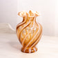 Vintage Fenton Glass Amber Opalescent Swirl Ruffled Glass Vase
