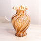 Vintage Fenton Glass Amber Opalescent Swirl Ruffled Glass Vase