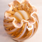 Vintage Fenton Glass Amber Opalescent Swirl Ruffled Glass Vase