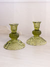 Vintage Fenton Glass Colonial Green Daisy and Button Candlestick