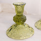 Vintage Fenton Glass Colonial Green Daisy and Button Candlestick