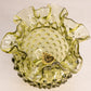 Vintage Fenton Glass Green Hobnail Vase with Ruffle Edge