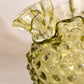 Vintage Fenton Glass Green Hobnail Vase with Ruffle Edge