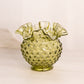 Vintage Fenton Glass Green Hobnail Vase with Ruffle Edge