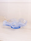 Vintage Fenton Glass Light Blue Opalescent Reverse Drape Dish Bowl with Ruffle Edge