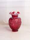 Vintage Fenton Glass Medium Cranberry Dark Pink Opalescent Vase with Butterflies or Moths